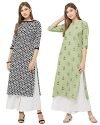 GoSriKi Women’s Crepe Kurta (KURTI-COMBO-104-M_Black/ Green_M)
