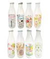 Favola Printed Designer Italian Freeze Safe Air Tight Flip Cap Clear Glass Water, Milk and Juice Bottle (1000 ml) ,Pack of 2 Pcs