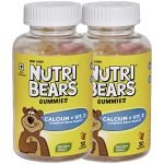 Nutribears Calcium And Vitamin D Gummies For Kids And Teens, Pack Of 2, Natural Gelatin Free Vegetarian Supplement For Strong Teeth And Bones, 60 Gummy Chewables (Mango & Strawberry Flavour)