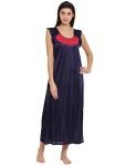 Clovia Women’s Satin Long Night Dress with Lace (NS1138P08_Navy Blue_Free-Size)