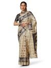 SIRIL Women’s Printed Silk Blend Saree with Unstitched Blouse Piece(2833S375_Black, Beige1)