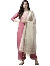 INDO ERA Women’s Cotton Blend Yoke Design Straight Kurta Palazzo With Dupatta Set(Pink_KD4PK4040_Medium)