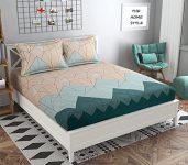 THE HOME STYLE Cotton Feel Glace Cotton Elastic Fitted Printed King Size Double Bed Bedsheet with 2 Pillow Cover(72″x78″,Pastel Green)