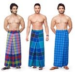Nandu Men’s Stitched Lungi (Multicolour, Free Size) – Pack of 3