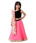 Sashay Boutique® Girl’s Readymade Velvet Choli and Lehenga with Net Frill Dupatta Set