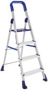 AmazonBasics Clamber Pro – Foldable Step Ladder, Firm Grip, 4 Steps (Aluminium Steps, Blue & Satin)