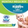 Supples Premium Diapers, Large (L), 124 Count, 9-14 Kg, 12 hrs Absorption Diaper Pants