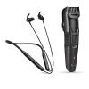 Syska HT200 PRO BeardPro Cordless Rechargeable Trimmer with 20 Length Settings; 45 min Runtime (Black) and HE3500 Bluetooth NeckBand (Black).