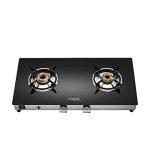 Hindware Armo Plus 2 Burner Glass Gas Stove With Scratch Resistant Powder Coated Body And Corrosion Resistant Brass Burner (Black & Silver, Auto-Ignition Cooktop)