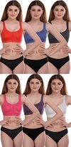 PIBU-Women’s Cotton Bra Panty Set for Women Lingerie Set Sexy Honeymoon Undergarments ( Color : White,Pink,Purple,Blue,Red,Grey )( Pack of 6 )( Size :40) Model No : GUHI-B #CT