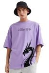 LEOTUDE Men’s Oversized Half Sleeve Round Neck Dragon Printed T-Shirt (FS49_Purpl_Dragon_C1_P_Purple_L)