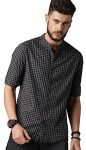 IndoPrimo Men’s Cotton Casual Checks Shirt for Men Full Sleeves (Large, Black)