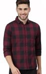 IndoPrimo Casual Shirt for Men || Shirt for Men || Men Stylish Shirt || Men Checks Shirt || Men Checkered Shit (Large, Red)