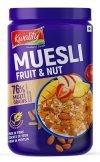 Kwality Muesli Fruit N Nut, Multigrain, Wheat, Corn, Oats, Brown Rice, High in Fibre, Iron and Protein 1Kg Jar
