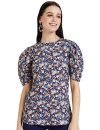Lymio Women’s Regular Blue Color Round Neck Half Sleeve Reyon Digital Printed Top (D-471-S-Blue)