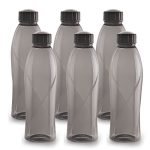 Cello Texas Plastic Pet Bottle, 1 Litre, Set of 6, Black