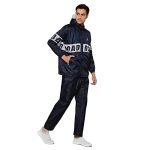 THE CLOWNFISH Road Rider Men’s Waterproof Raincoat Polyester Double Coating Reversible Rain Suit with Hood & Inner Mobile Pocket. Set of Top and Bottom. Printed Plastic Pouch (Navy Blue, XX-Large)