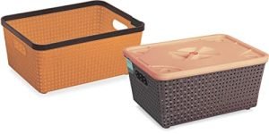 Nakoda 222 Dune Storage Basket Without Lid Multipurpose Use for Kitchen & Home Organiser Box for Fruits Vegetables, Toys, Stationary items, Color May Vary, (28.6 x 20.8 x 12.9) cm