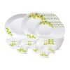 Larah by Borosil – Tiara Series, Golden Shower, 36 Pcs, Opalware Dinner Set, White