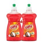 Giffy Turbo Boosters Dishwash Liquid Gel 500ml (Pack of 2) Bottle|50% More Effective Tough Grease Removal|Utensils Cleaning Dish Wash Liquid Super Saver Offer