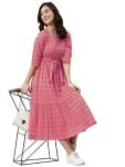 Printed Women’s Casual Wear Western Dress (Medium, Peach)