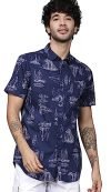 IndoPrimo Casual Shirt for Men || Shirt for Men || Men Stylish Shirt || Men Printed Shirt || Men Print Shirt || Men’s Shirt (Large, Navy Blue)