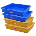 Wonder Prime Plastic Exel Small Ractangular Multipurpose Organising & Storage Tray Set, 4 Pc Set, Blue Yellow Color, Made In India, Kbs01833