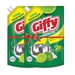 Giffy Green Lime & Active Salt Dishwash Liquid Gel 900ml (Pack of 2) Refill Pack|2x Faster Tough Grease Removal|Utensils Cleaning Dish Wash Liquid Super Saver Offer