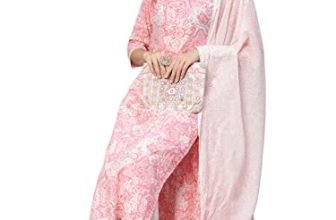 Anni Designer Women’S Cotton Blend Straight Printed Kurta With Pant & Dupatta (Prem Pink-Snw_M_Pink_Medium)