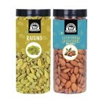 Wonderland Foods Premium 1kg Dry Fruits Combo Pack of (500g California Almonds (NP) + 500g Raisin) in Reusable Food Grade Jar