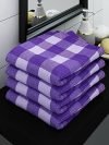 Athom Living Ecosaviour Premium Cotton Bath Towel Purple Big Checks (Pack of 4)