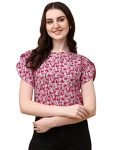 Wedani Women’s Casual Short Sleeves Round Neck Foral Top (Medium, Multi)