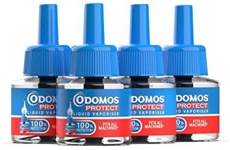 Odomos Protect Mosquito Repellent Liquid Vaporiser Refill – Pack Of 4, 45Ml Each | Fits All Standard Machines | 100% Mosquito Protection | Kills Dengue, Malaria And Chikungunya Mosquitoes