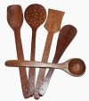 Afiraa®Cooking Tool Product Handmade Wooden Serving And Cooking Spoon Kitchen Set Of 5 (With 1 Key Ring Free)