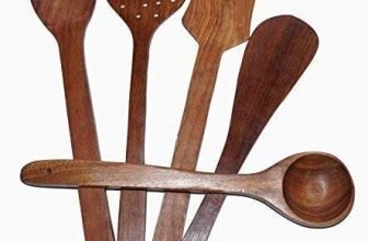 Afiraa®Cooking Tool Product Handmade Wooden Serving And Cooking Spoon Kitchen Set Of 5 (With 1 Key Ring Free)