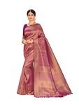 Vardha Women’s Kanchipuram Raw Silk Saree with Unstitched Blouse Piece – Zari Woven Work Sarees for Wedding (Kyra Silk, 356, Wine)