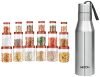 MILTON Vitro Plastic Jar Set, 18- Pieces, Transparent & Milton Super 1000 Single Wall Stainless Steel Bottle, 1000 ml, Silver