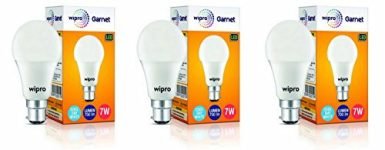 wipro 7W B22 LED Cool Day Light Bulb, Pack of 3, (Garnet)