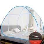 Mr. Right Mosquito Net Double Bed King Size (6.5×6.5ft), Machardani Protection Strong 30GSM Thread, Lightweight, Foldable Anti-Corrosion Spring Steel (Blue)