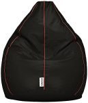 Amazon Brand – Solimo XXL Bean Bag Filled With Beans (Black with Pink Piping, Faux Leather)