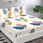 IVAZA Fitted Bedsheet, Elastic Fitted Bedsheets King Size, Bedsheet for Double Bed Elastic Fitted,144 TC ezyption Cotton Premium Floral Fitted Bedsheet with 2 Pillow Cover(78×72 Inches White Cream