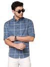 Dennis Lingo Men’s Cotton Window Pane Checkered Slim Fit Casual Shirt (C751_D-Blue, L)
