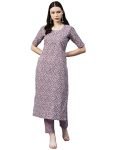 ANNI DESIGNER Women’s Cotton Blend Printed Straight Kurta with Pant (BATAKLI-Purple_XXL_Purple_XX-Large)