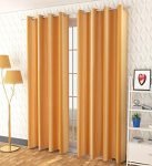 Exporthub 2 Piece Polyester Blend Eyelet Solid Window Curtain – 6ft, Golden