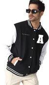 TeesTheDay Unisex Letterman Varsity Jacket For Men Letters Black (S, Letter A)