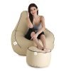 SATTVA Faux Leather XXXL Classic Filled Bean Bag with Footrest Combo (with Beans) (Beige with Brown Piping)