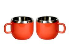 Dynore Stainless Steel Double Wall 2 Red Warm Tea Cups- Set of 2