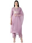 Vaamsi Women’s Polysilk Yoke Design Sequined Straight Kurta Pant Dupatta Set (PKSKD1158_M_Purple)