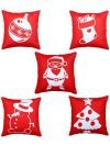 HOMETALES Pack of 5 Jute Christmas Printed Square Cushion Cover 40×40 Cm Red
