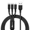Wecool Nylon Braided 3 in 1 Charging Cable, Multifunctional Cable 1.2 Mtr Long, Multi charging cable for Micro usb, iPhone & Type C devices, 3 in1 Charging Cable (Black) (4 feet)